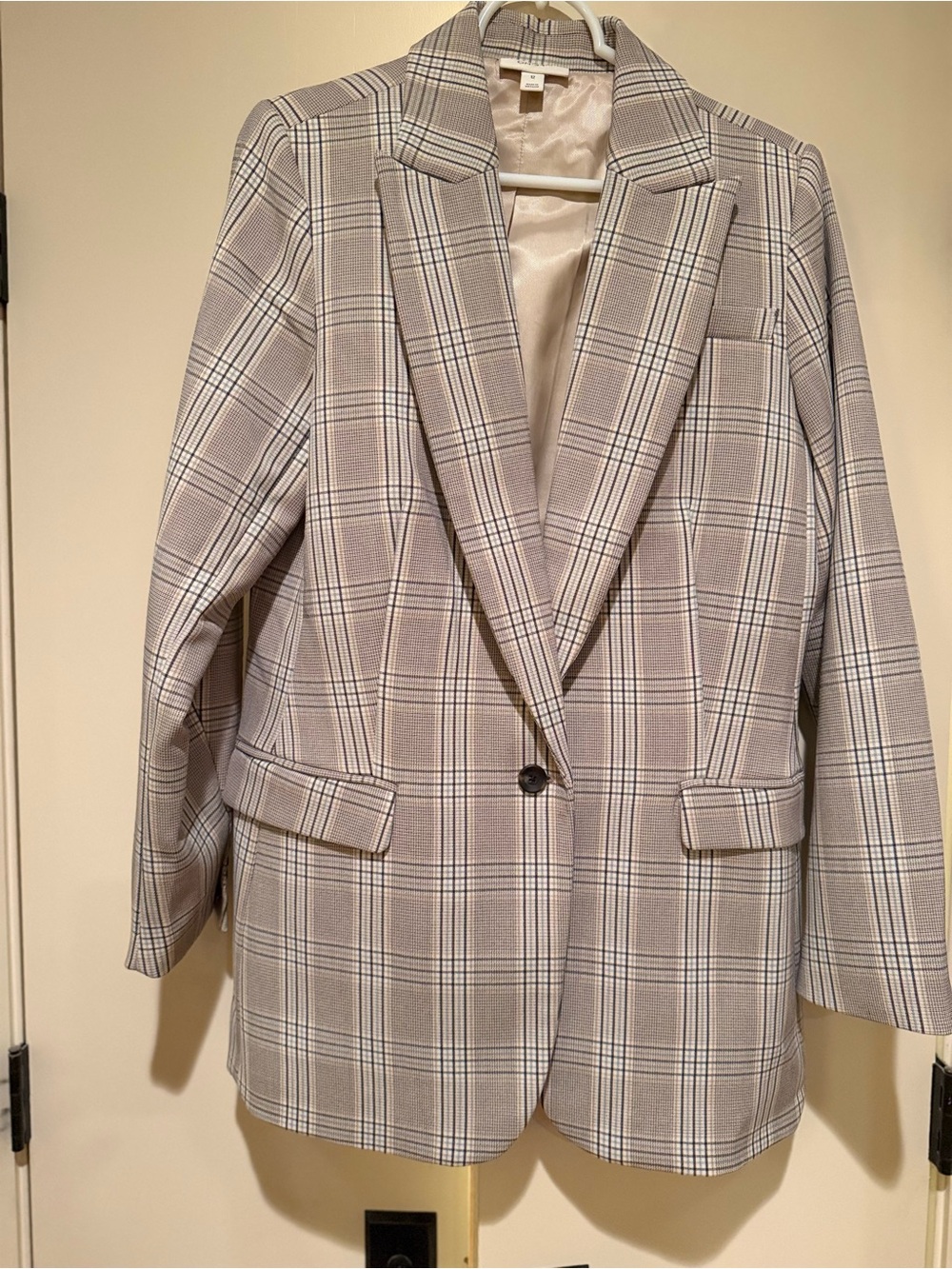 Women's Checked Single-Button Blazer in Light Gray